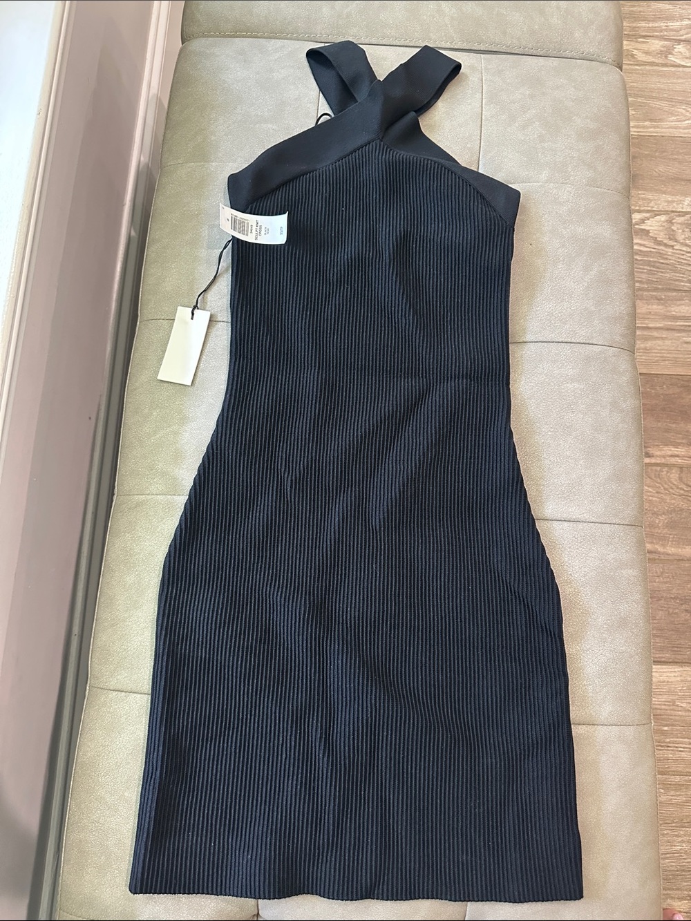 Aritzia Black One-Shoulder Ribbed Cross-Strap Dress